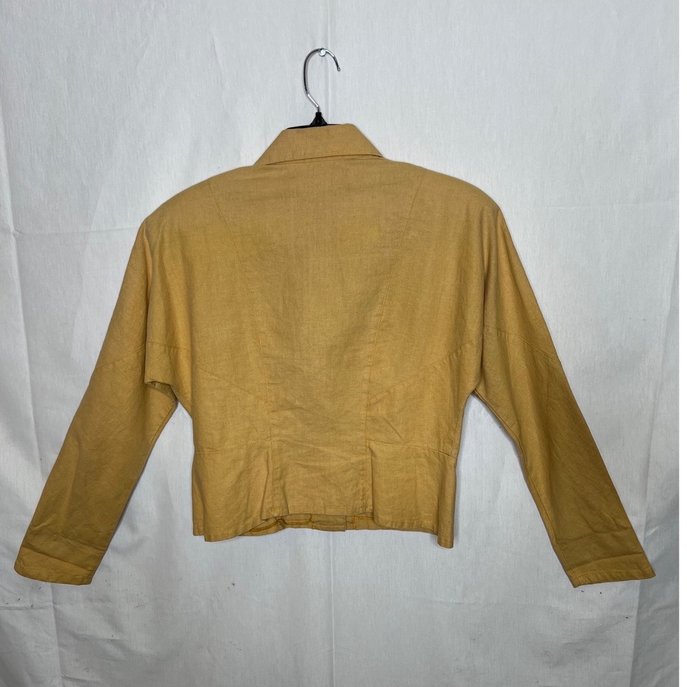 Vintage Nok Nok Mustard Yellow Cropped Blazer Ramie Cotton Punk 80s Jacket 7 - Picture 3 of 7